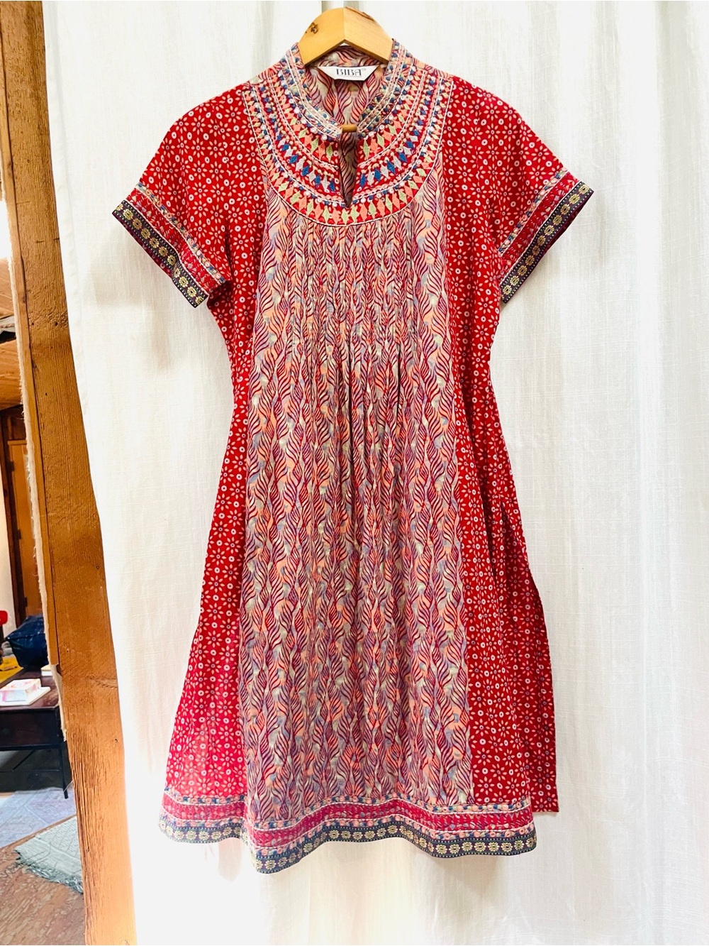 Biba small ornate dress red embroidered mirrors